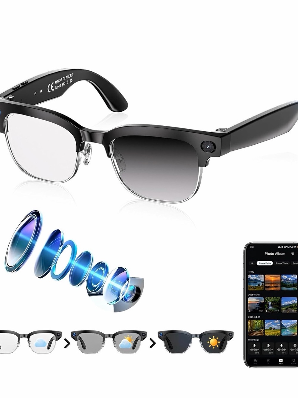 Smart Camera Sunglasses with Photo & Video - Black